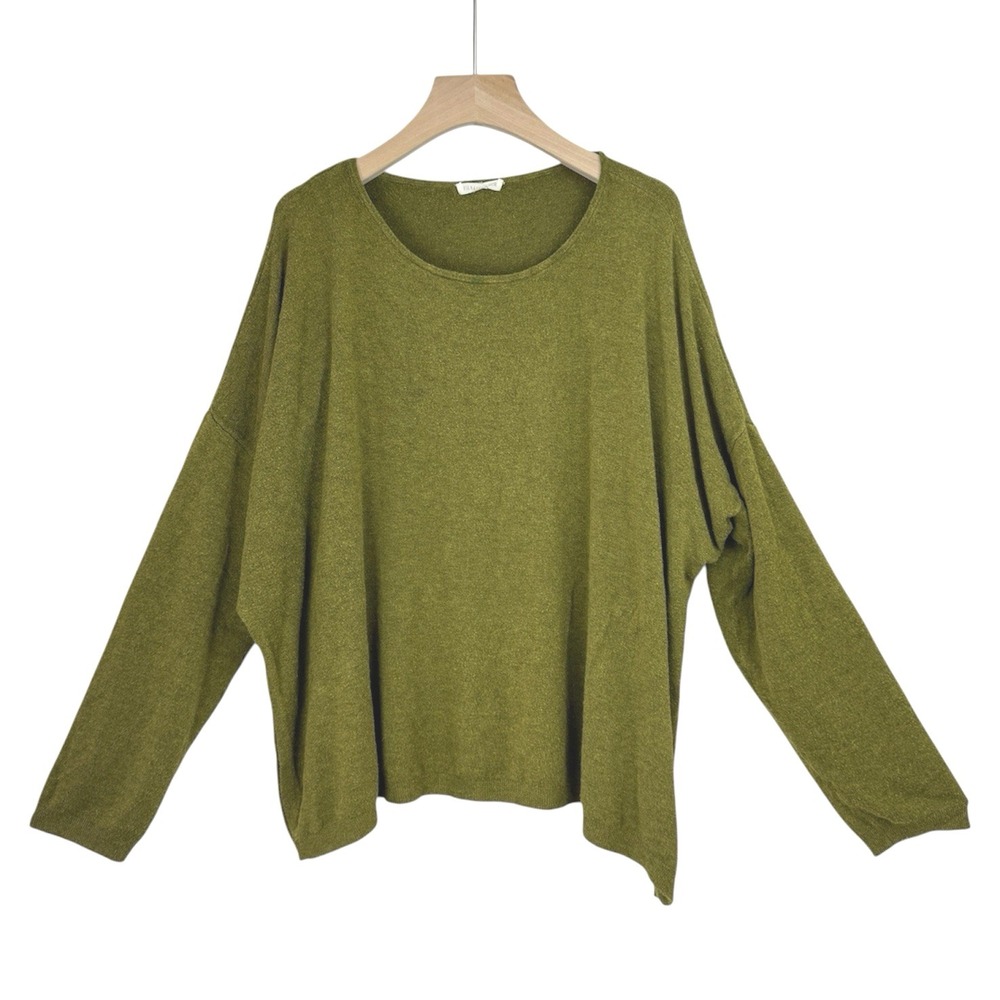 Eileen Fisher Torma Green Bateau Neck Box Slouchy Sweater Top F5GZF $228 XL Boho